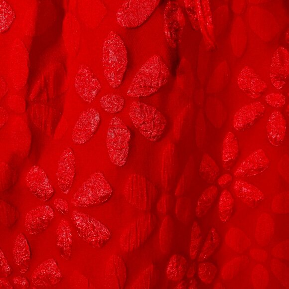 Red Bow Front Long Sleeve Floral Print Balloon Sleeve Baby-doll Dress 0XL - Picture 6 of 12